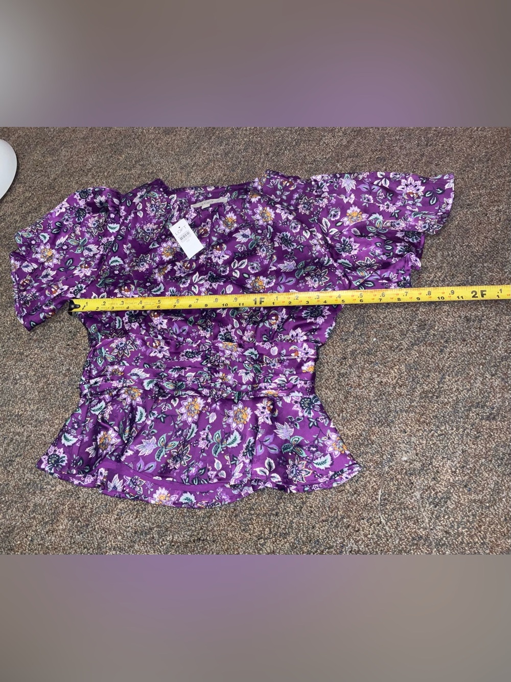 LOFT Purple Floral blouse PLEATED WAIST NWT sz00